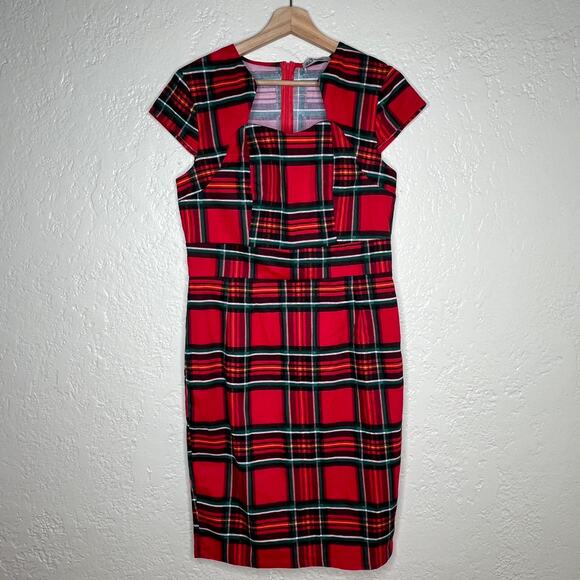 Grace Karin Women's Vintage Cap Sleeve Red Plaid Pencil Dress Bodycon Size Large - Picture 1 of 5